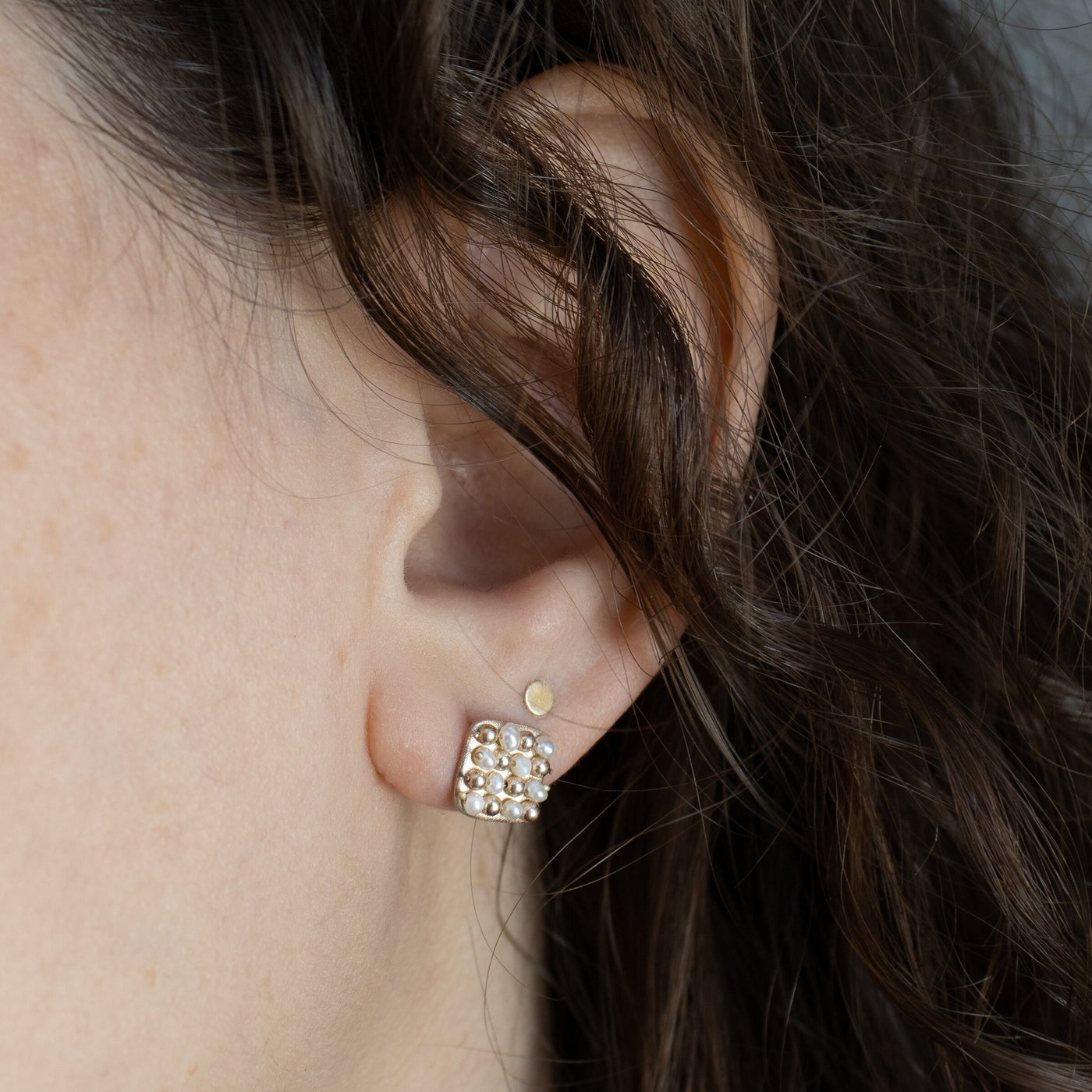 Gold Pearl Checkered Earrings