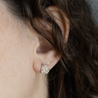 Gold Pearl Checkered Earrings