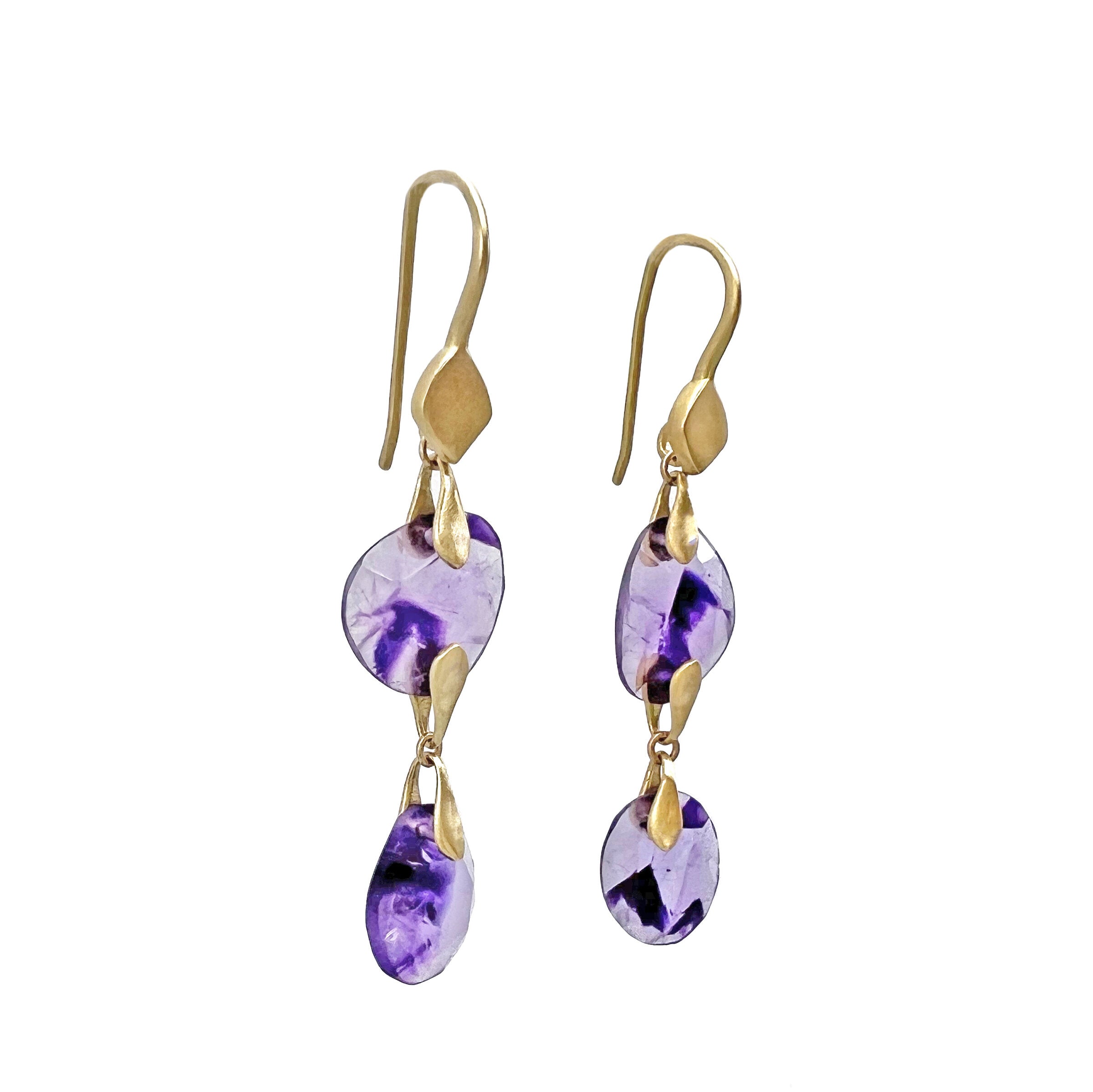 Double Drop Rosecut Amethyst Earrings