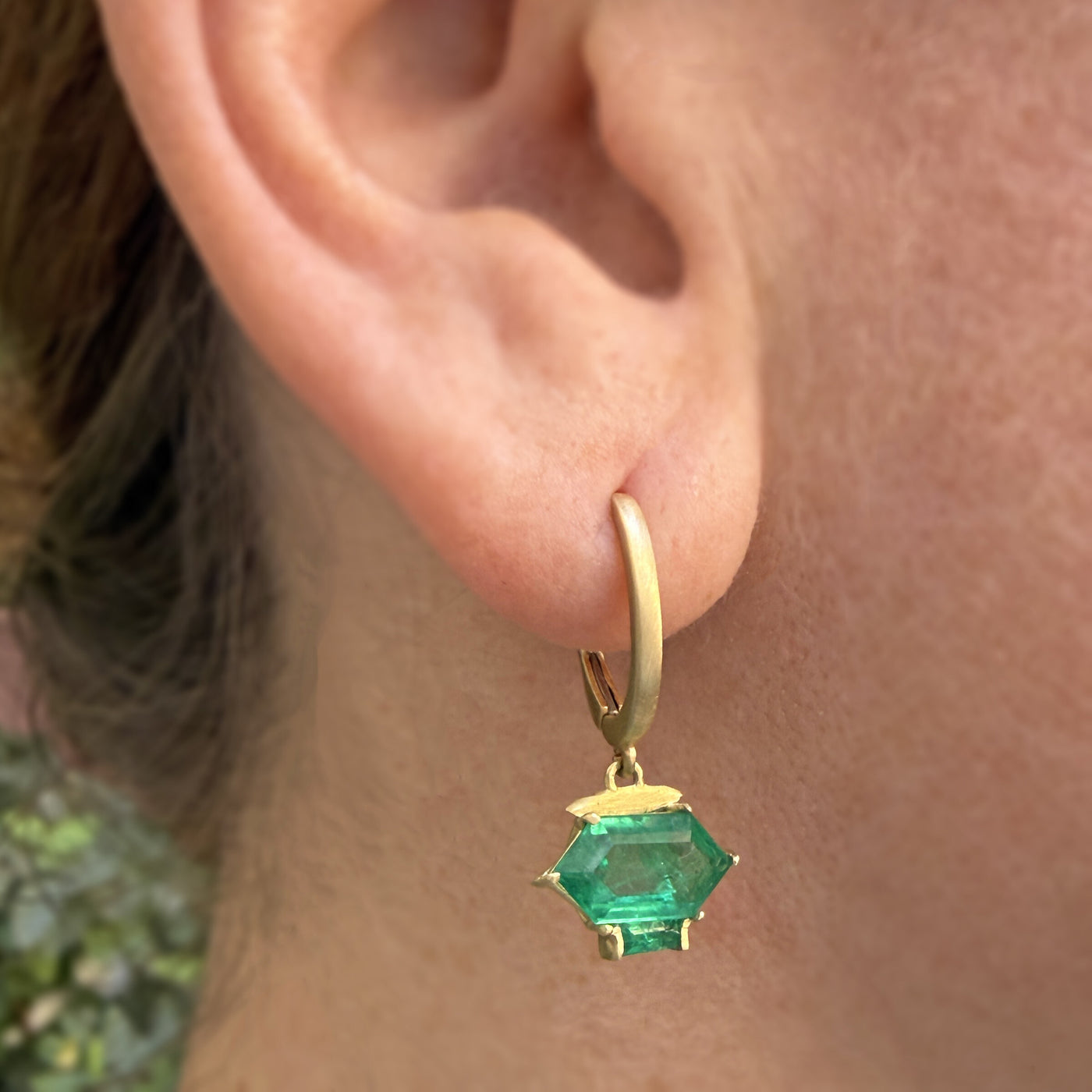 Emerald Hexagon Drop Earrings
