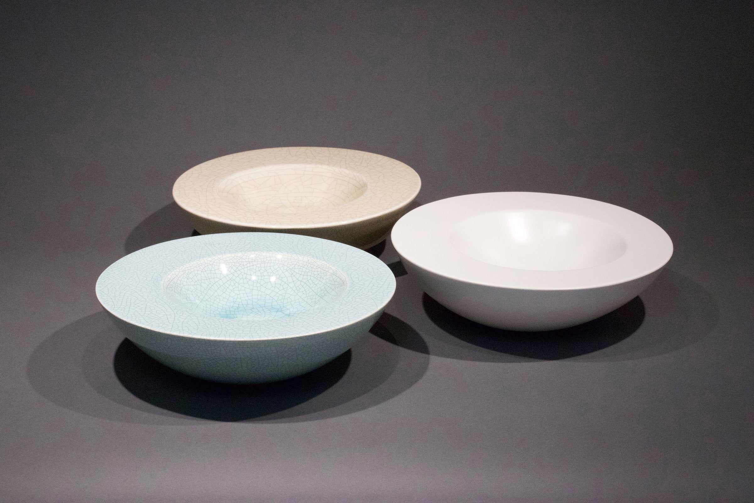 clockwise from left: celadon, hot mocha, white