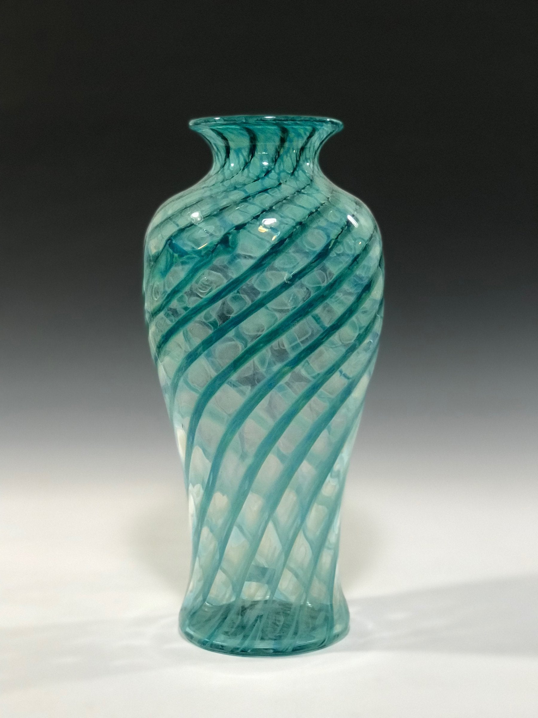 Aqua Blue Green Spiral Vase