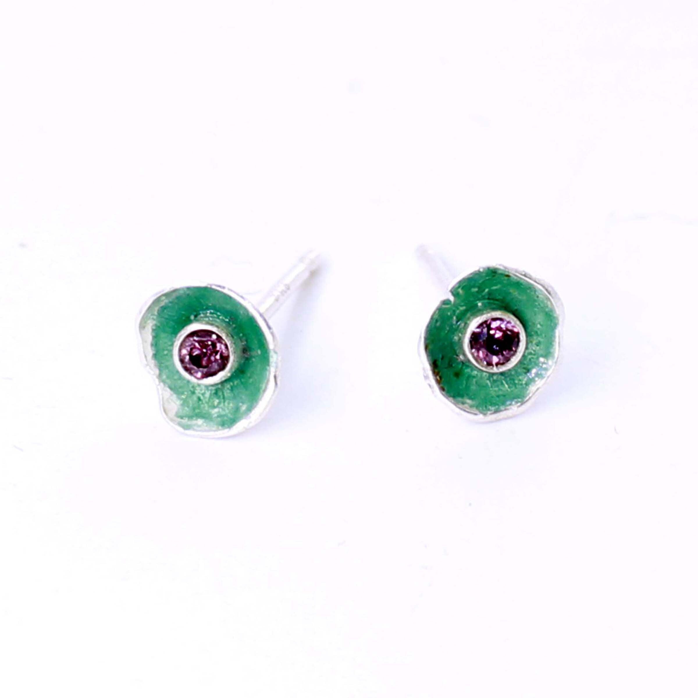 Green Enamel & Tourmaline Earrings