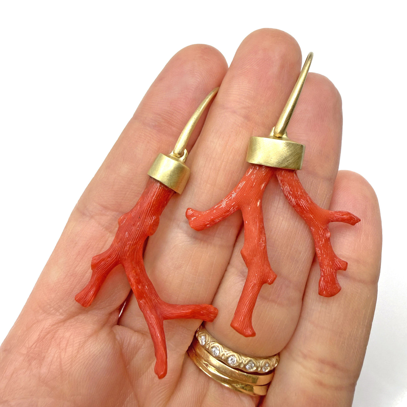 Asymmetrical Red Coral Branch Earrings