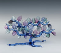 Cobalt Tree of Life Menorah with Lavender and Teal Leaves