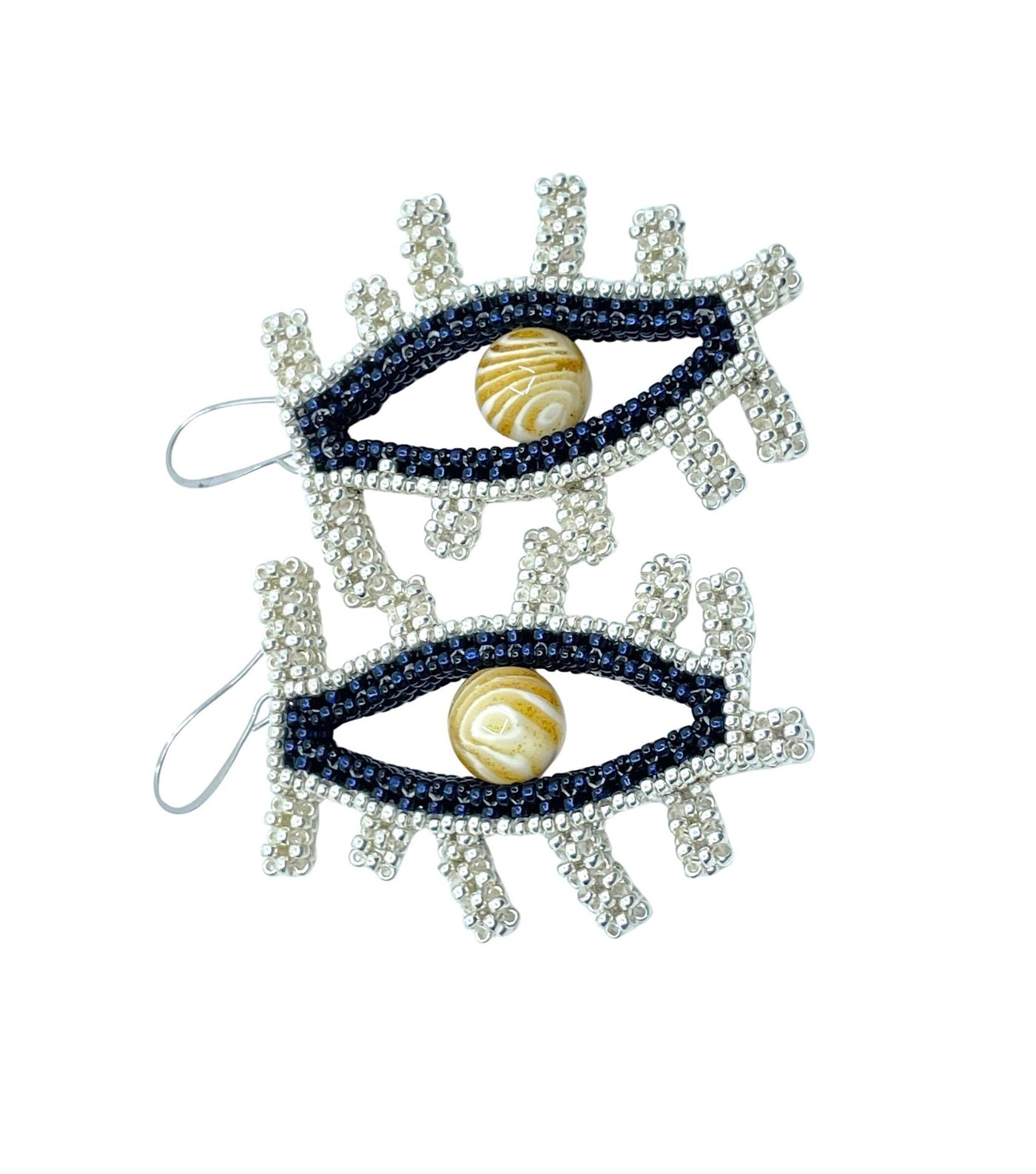 Large Eye Earrings in silver and marbles