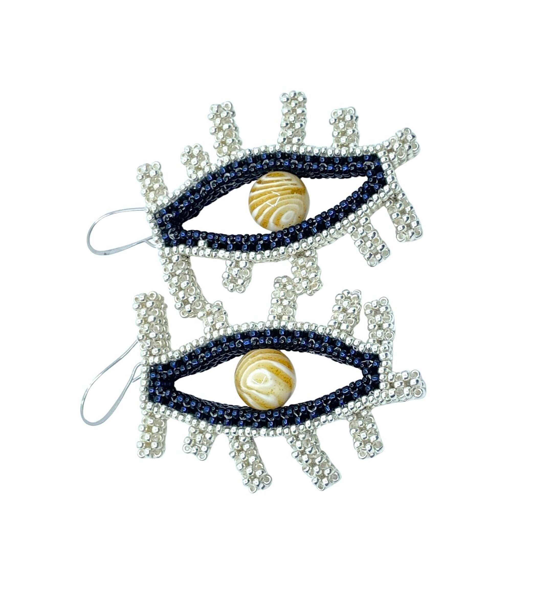 Large Eye Earrings in silver and marbles