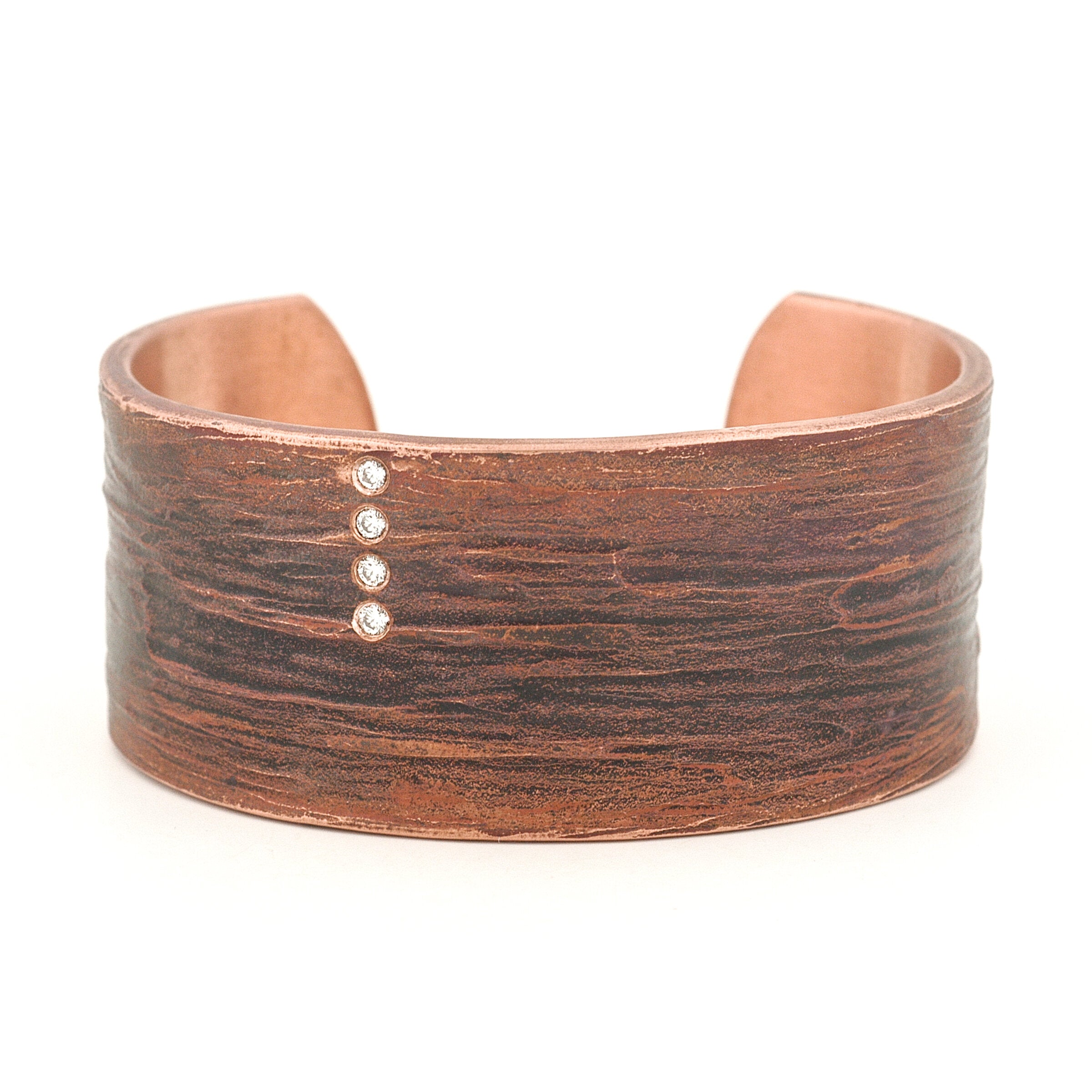 Textured Copper & Diamond Cuff
