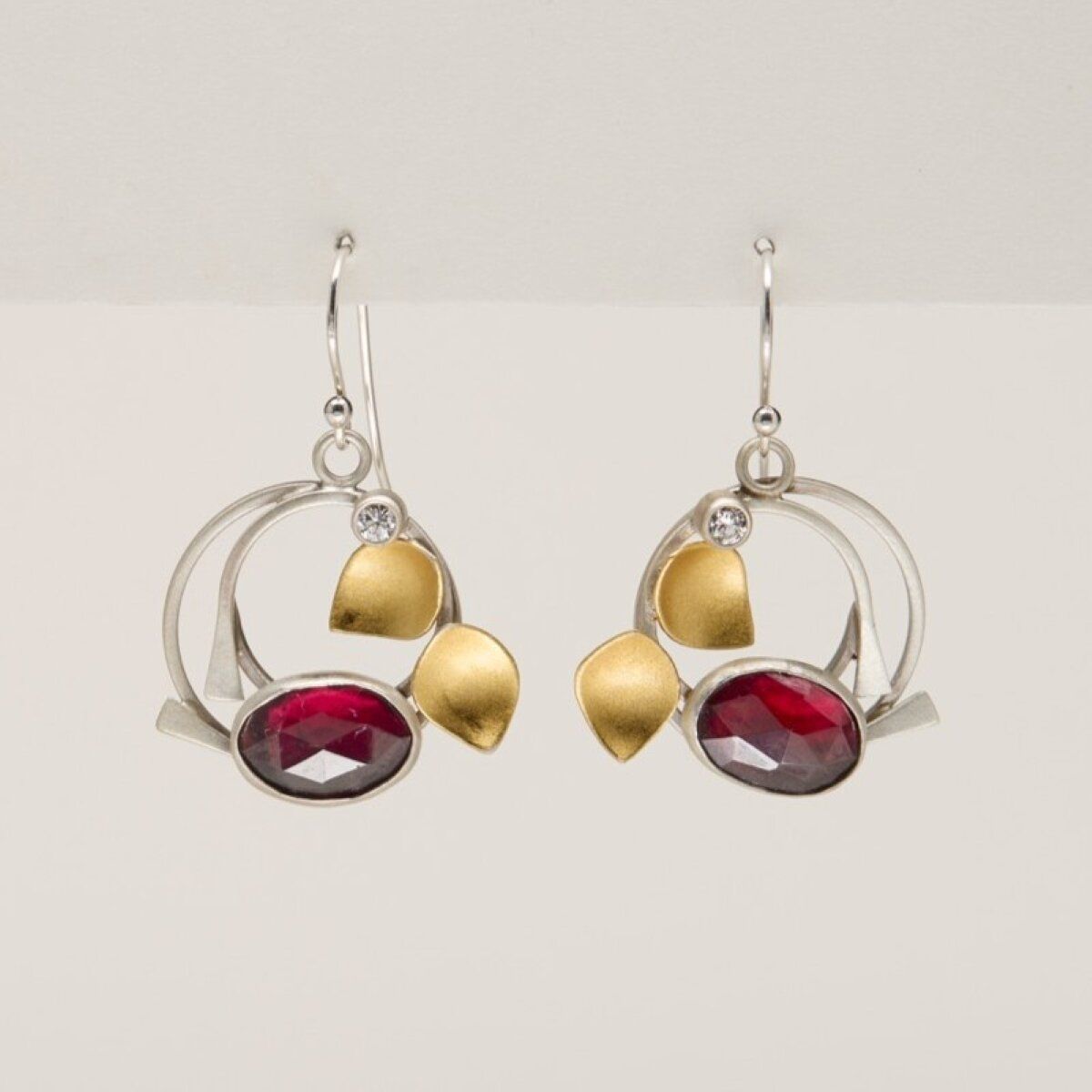 Golden Leaf Garnet Earrings