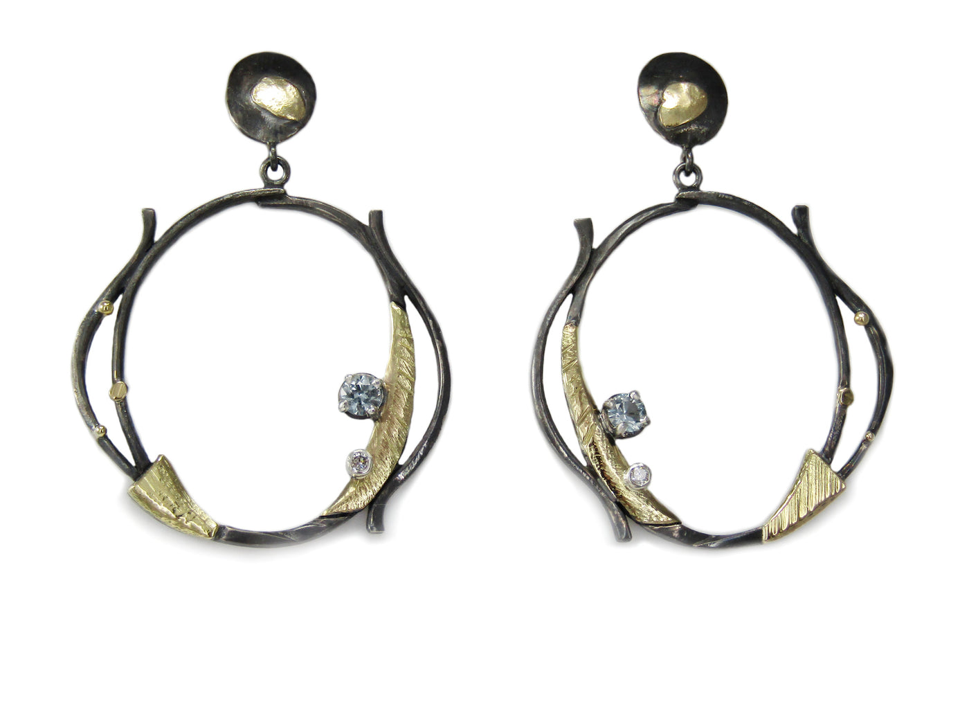 Large Two-Tone Hoop Earrings with Montana Sapphires