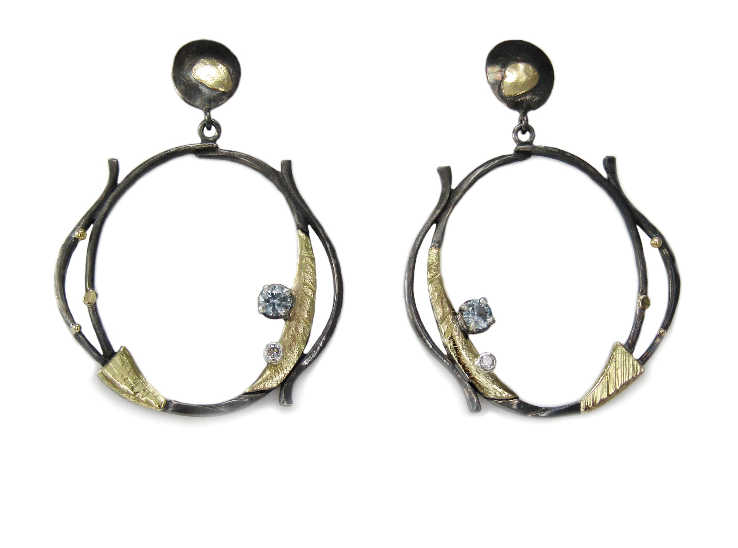 Large Two-Tone Hoop Earrings with Montana Sapphires