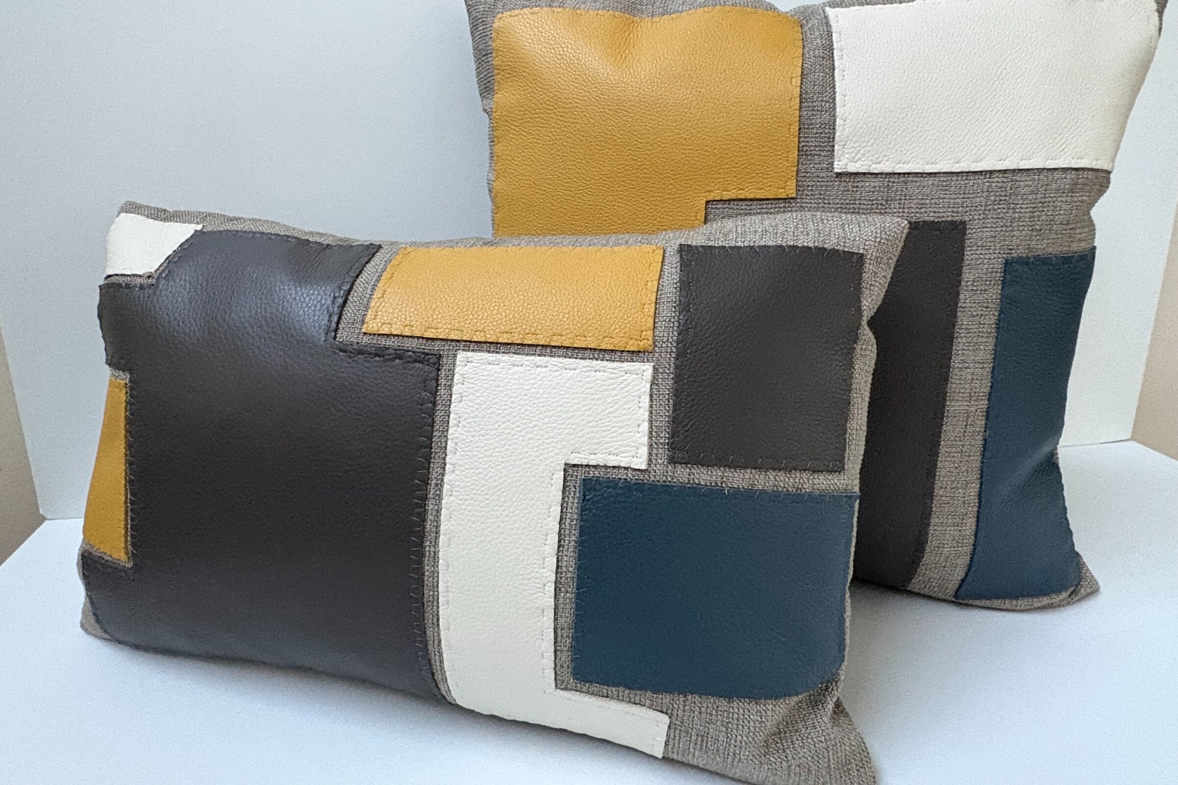 Leather Applique Lumbar Pillow