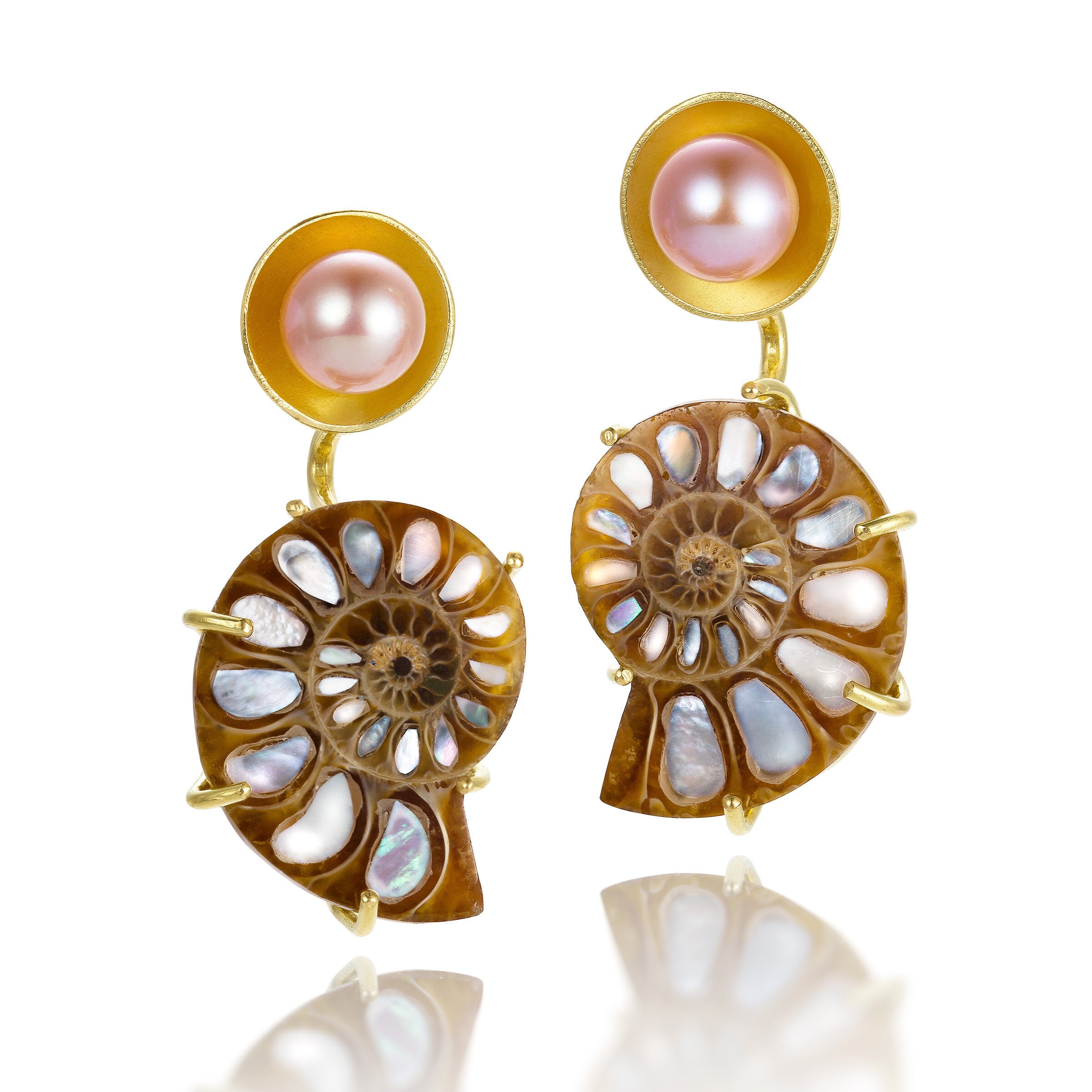 Ammonite and Pearl Basket Earrings