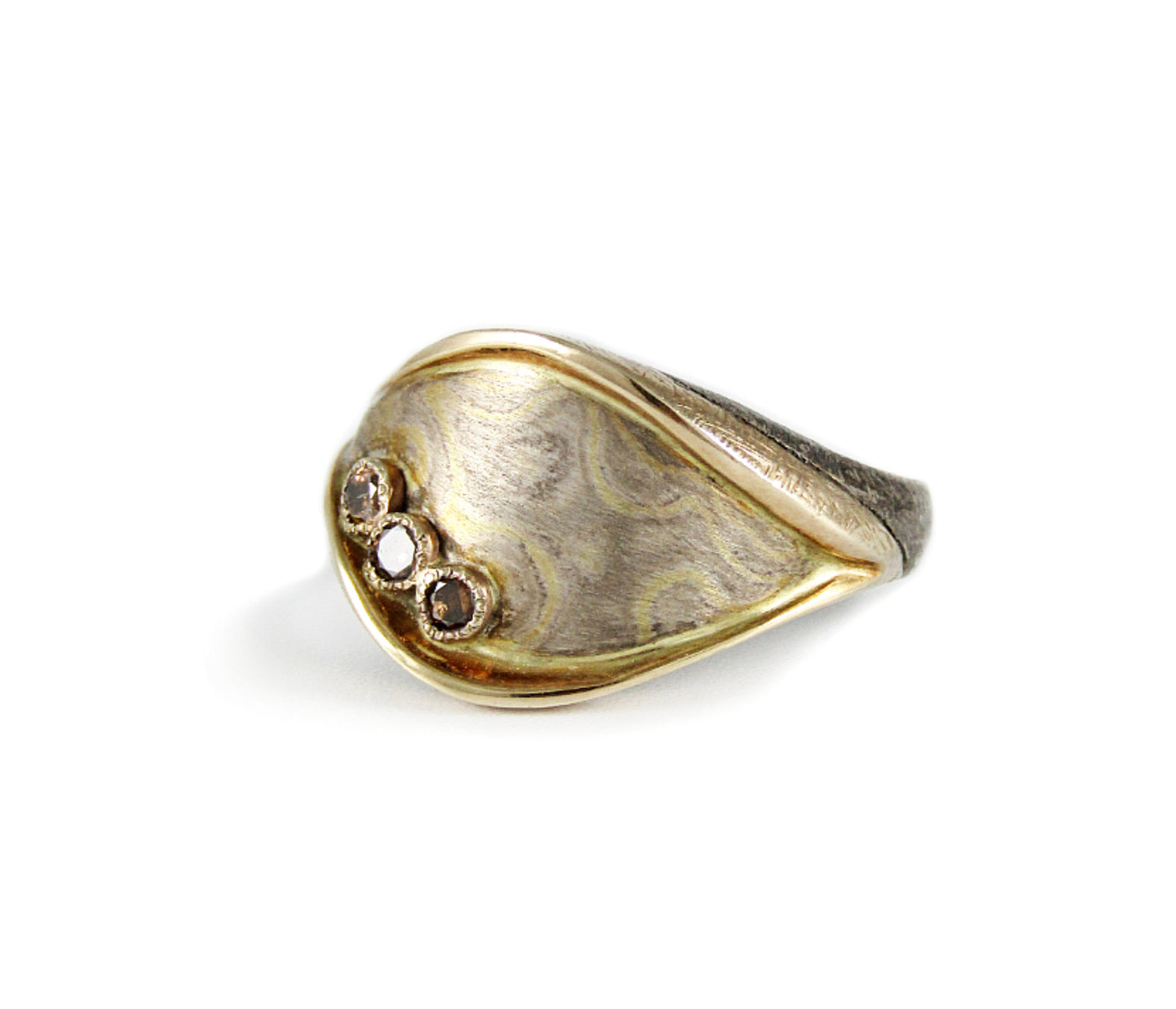 Mokume Gane & Cognac Diamond Ring