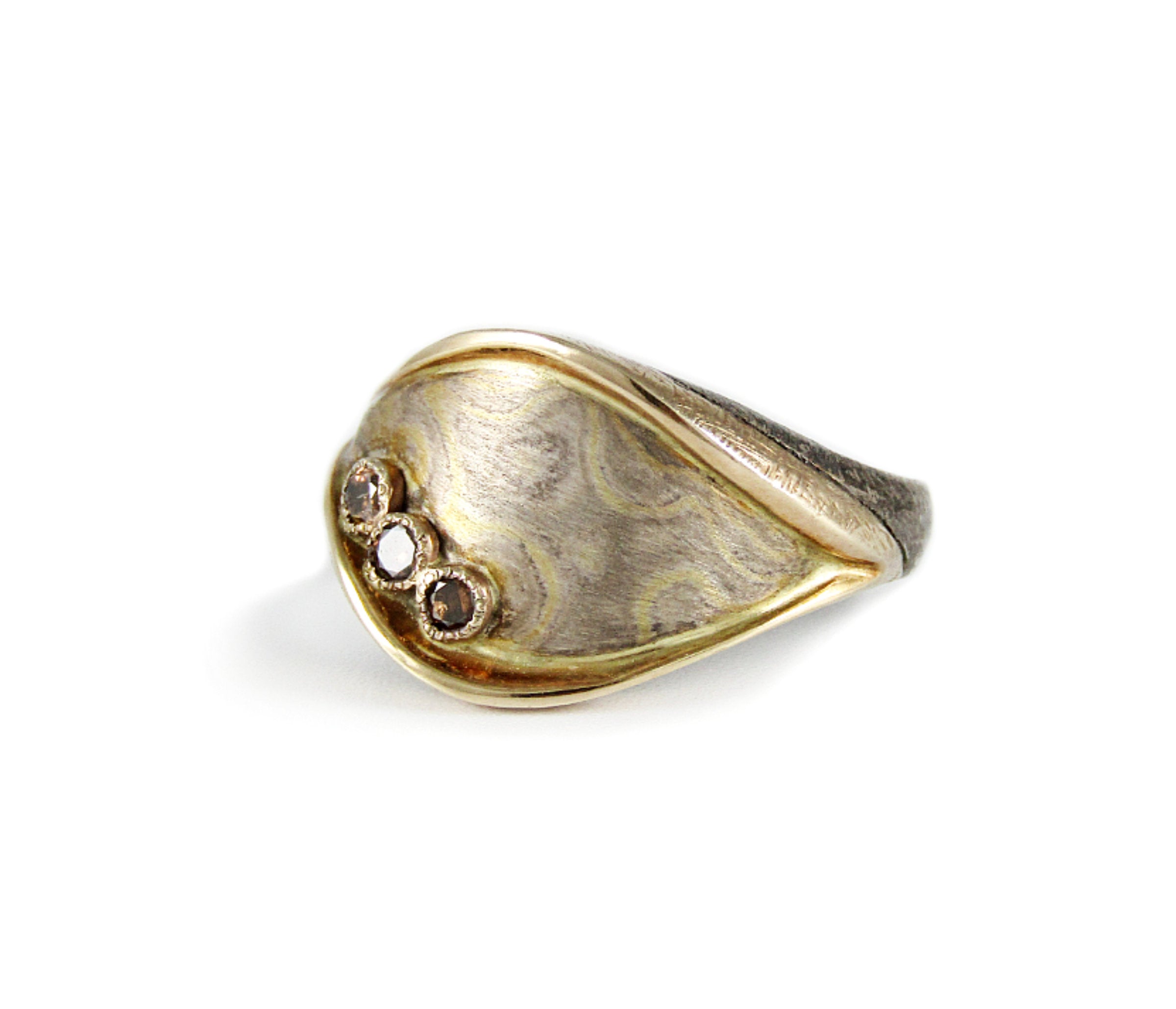 Mokume Gane & Cognac Diamond Ring