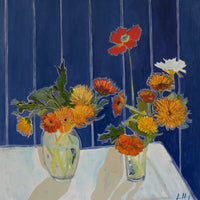 Poppies and Blue Stripes