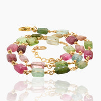 Watermelon Tourmaline Chicklet Gold Choker