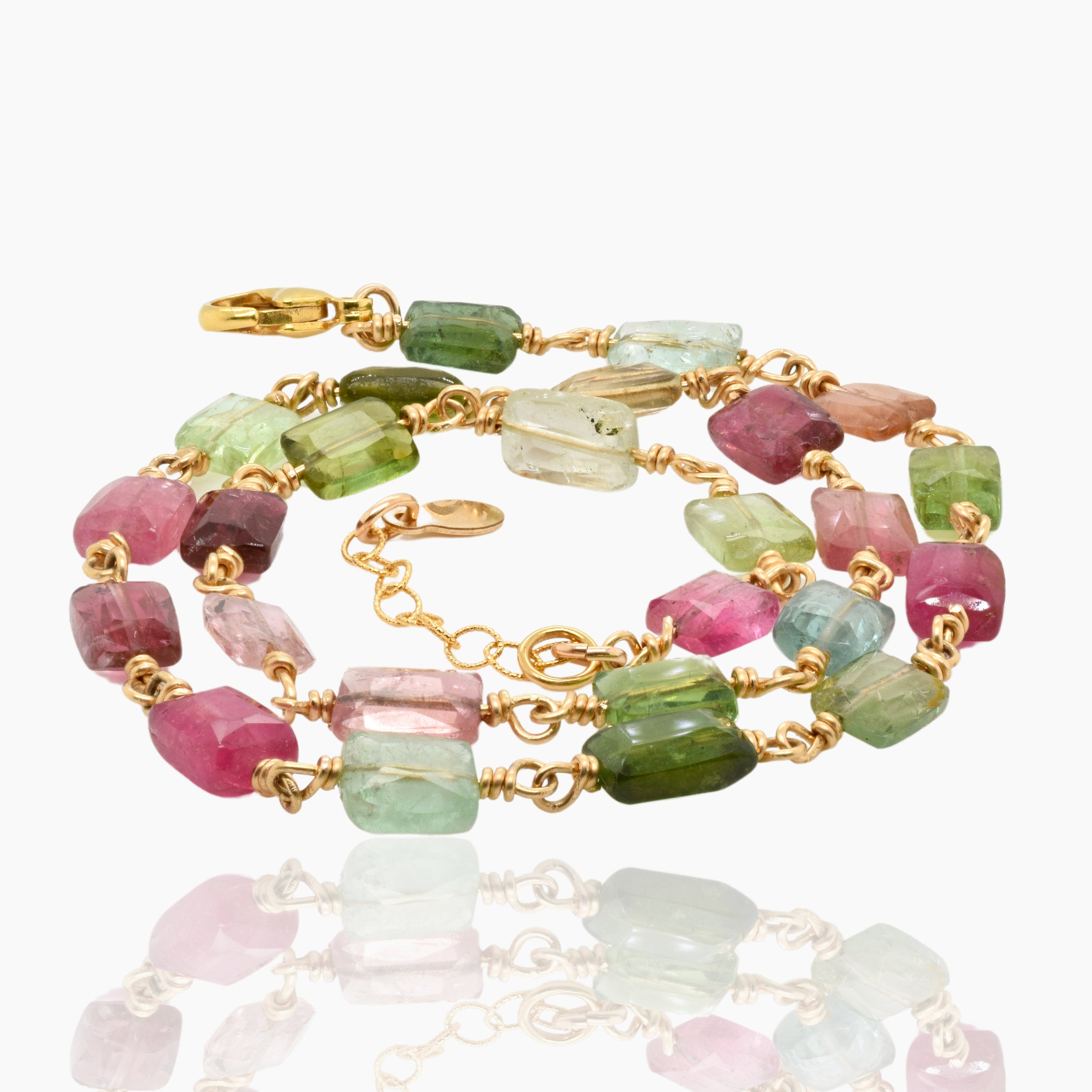 Watermelon Tourmaline Chicklet Gold Choker