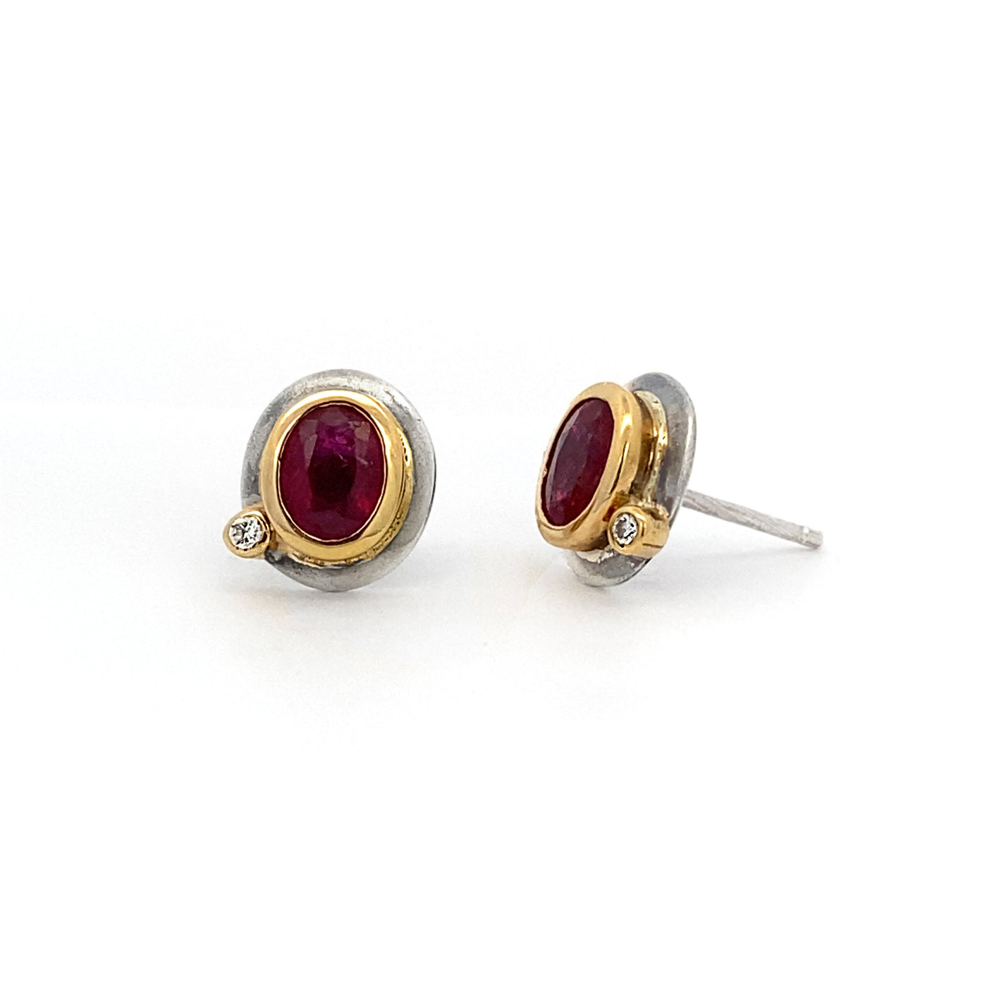 Ruby, Silver & Gold Stud Earrings