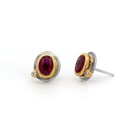 Ruby, Silver & Gold Stud Earrings