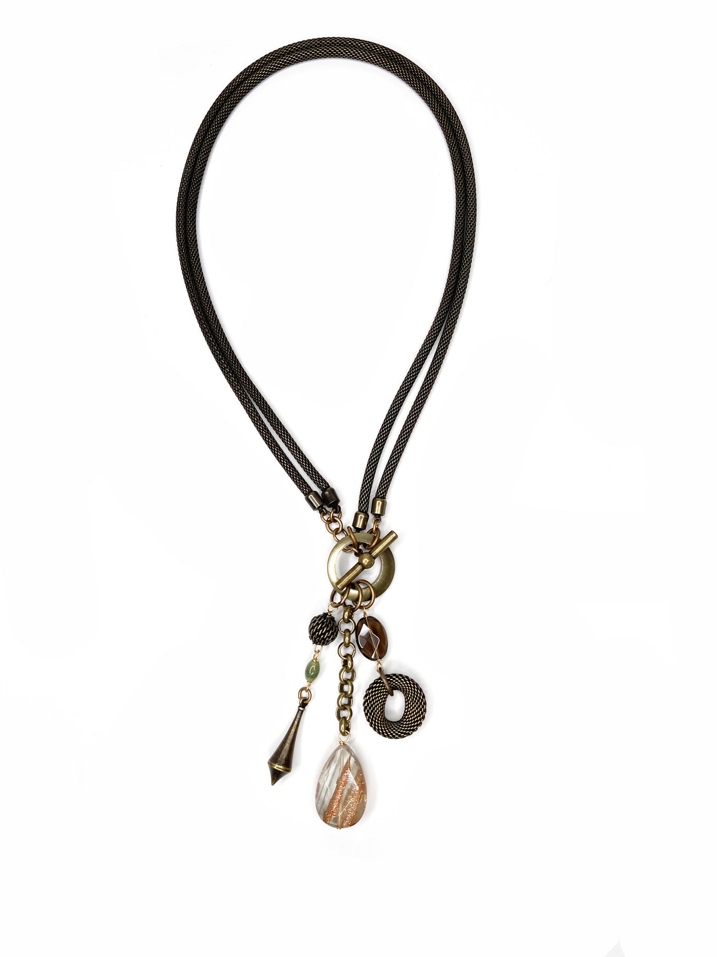 antique brass with goldstone and smokey quartz