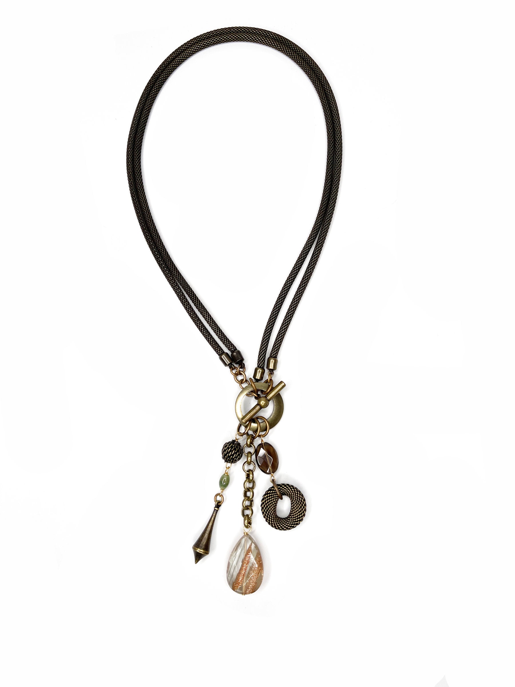 antique brass with goldstone and smokey quartz