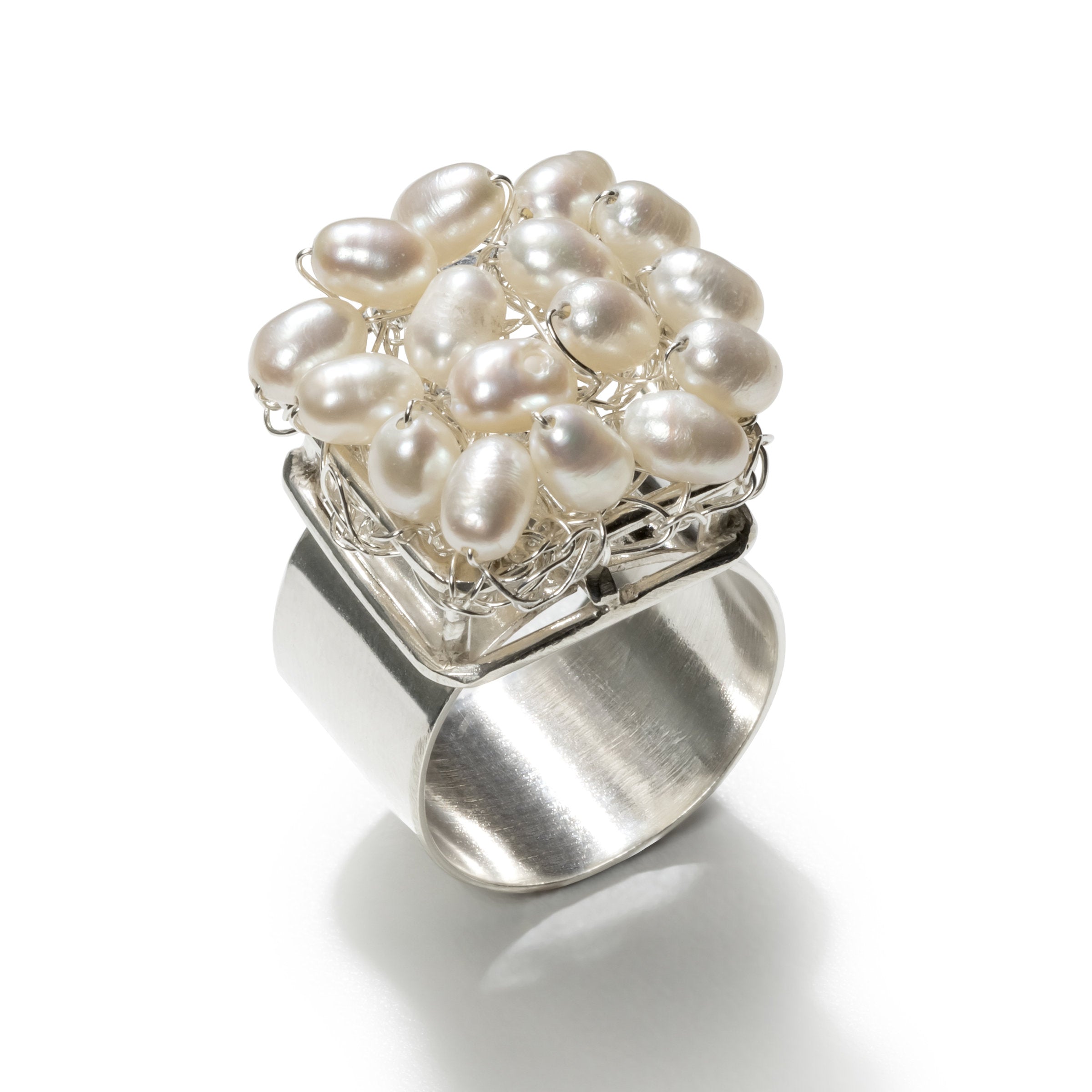 Crocheted Pearl Cocktail Ring