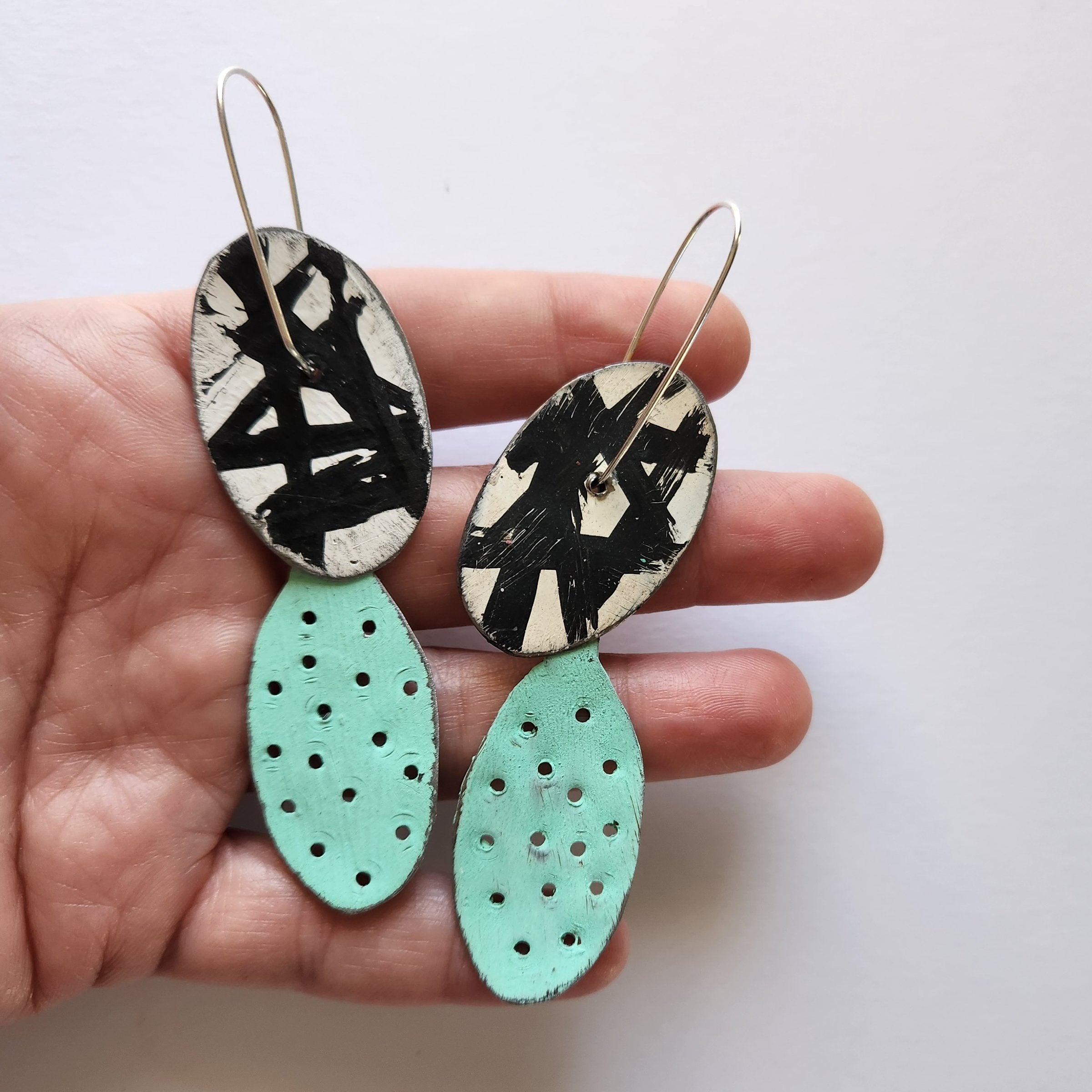 Aqua, White & Black Pod Earrings