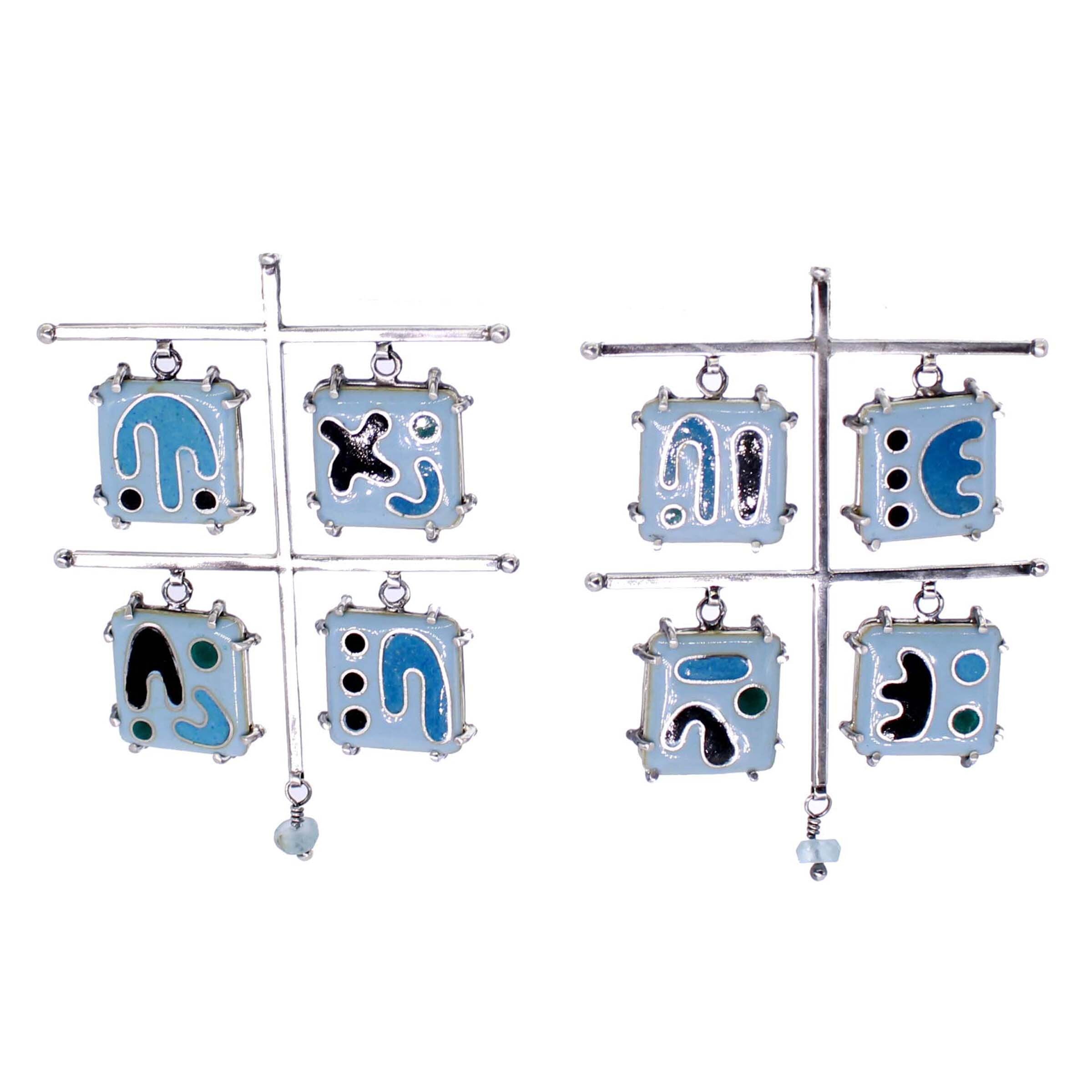 Blue Four-Square Enamel Earrings