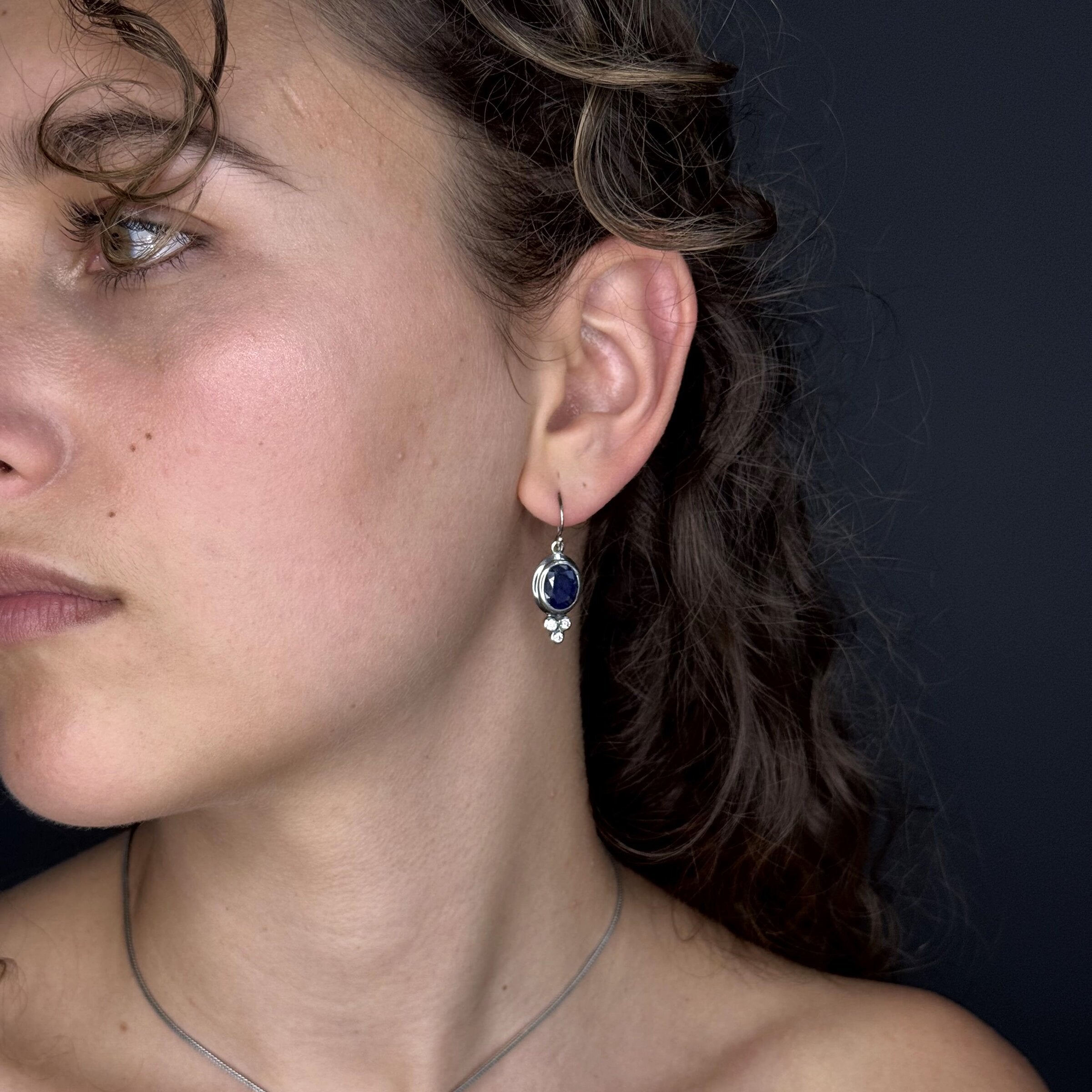 Silver Sapphire & Diamond Earrings