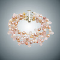 Rose Quartz, Freshwater Pearl & Sterling Silver Bracelet