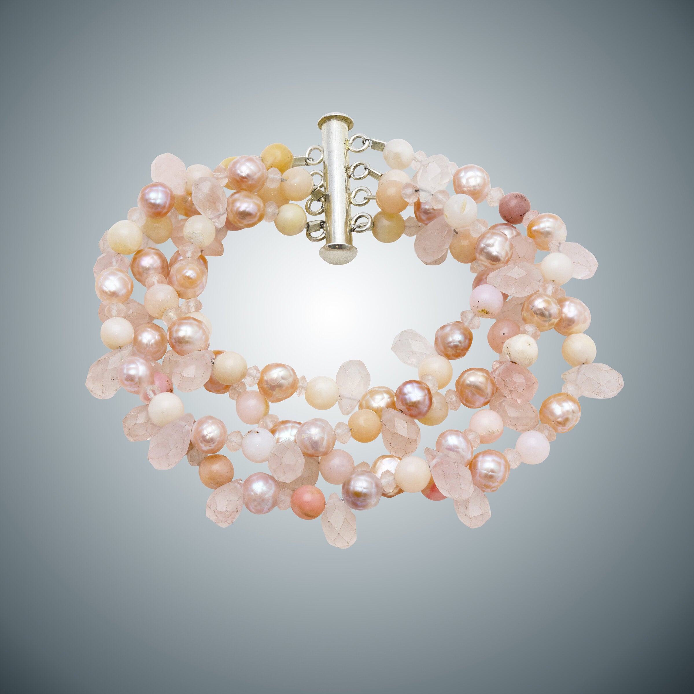 Rose Quartz, Freshwater Pearl & Sterling Silver Bracelet