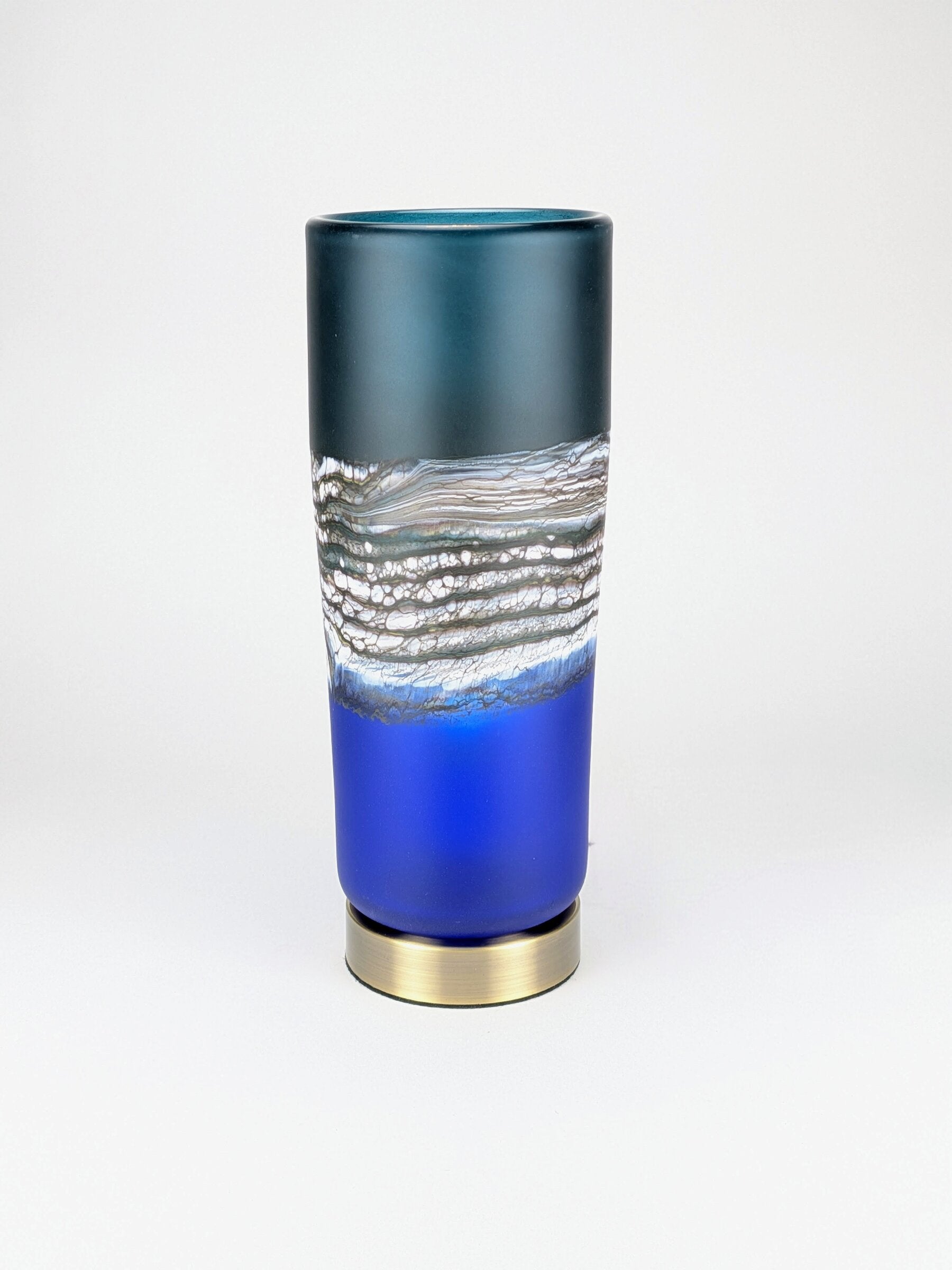 Satin Agate Pillar Lamp in Sage and Cobalt