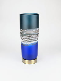 Satin Agate Pillar Lamp in Sage and Cobalt