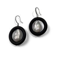 Black Rubber and Baroque Pearl Earrings