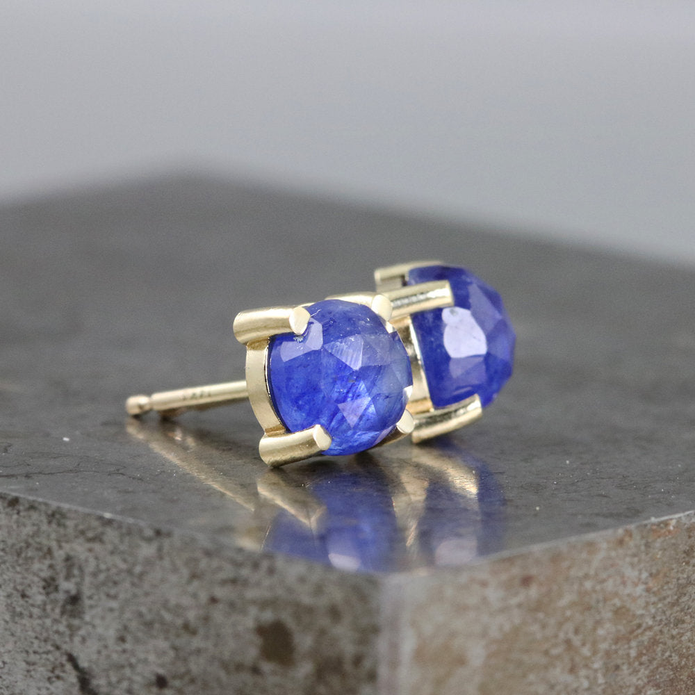 Rose Cut Blue Sapphire Stud Earrings