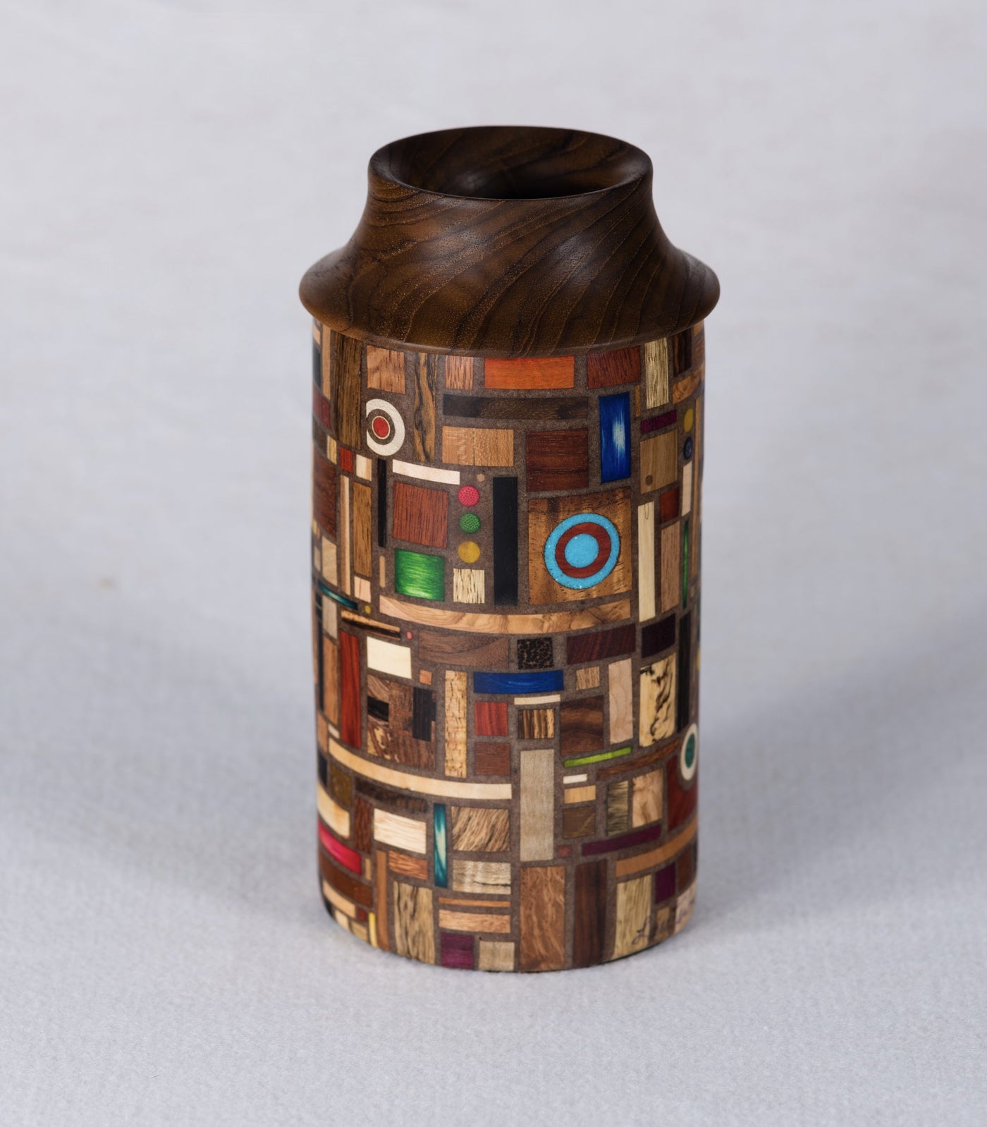 Wood Mosaic Vessel with Teak Top