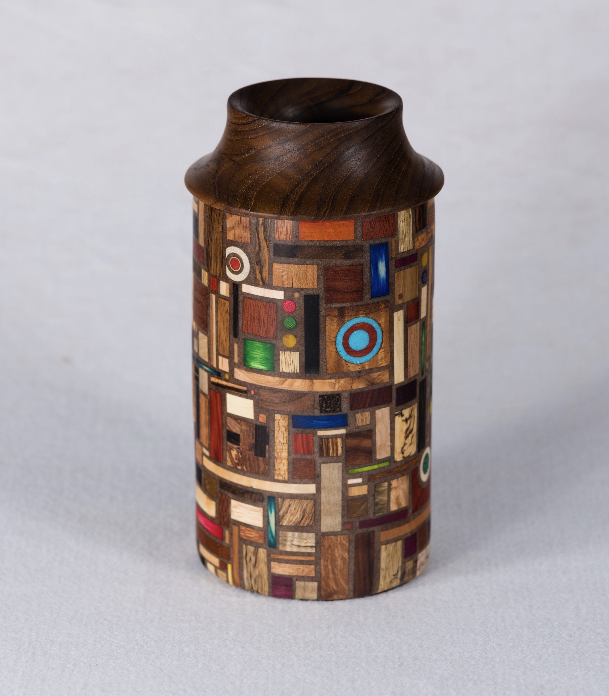Wood Mosaic Vessel with Teak Top