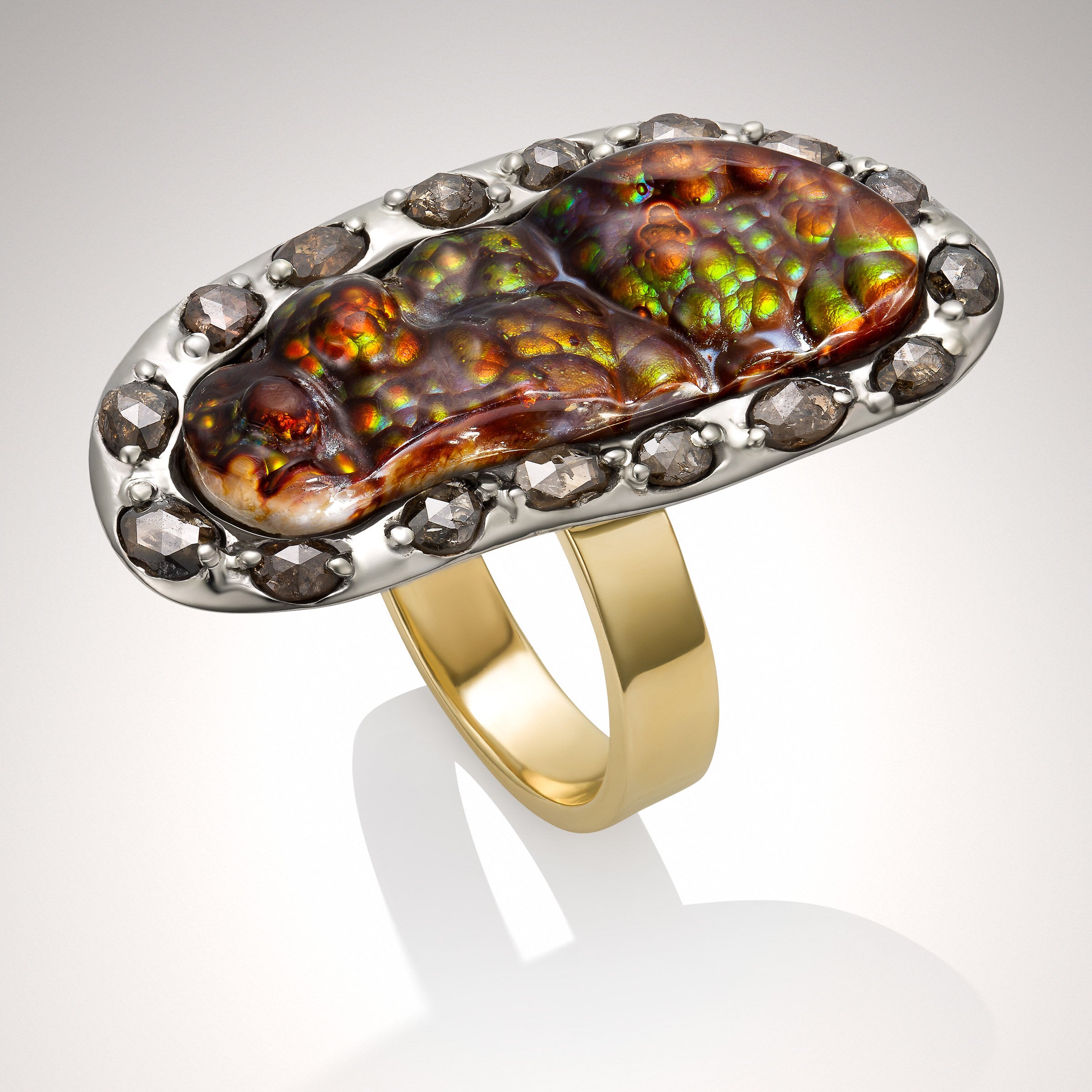 Blistered Fire Agate & Diamond Slices Ring