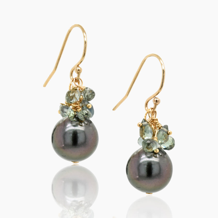 Gray Sapphire & Tahitian Pearl Earrings