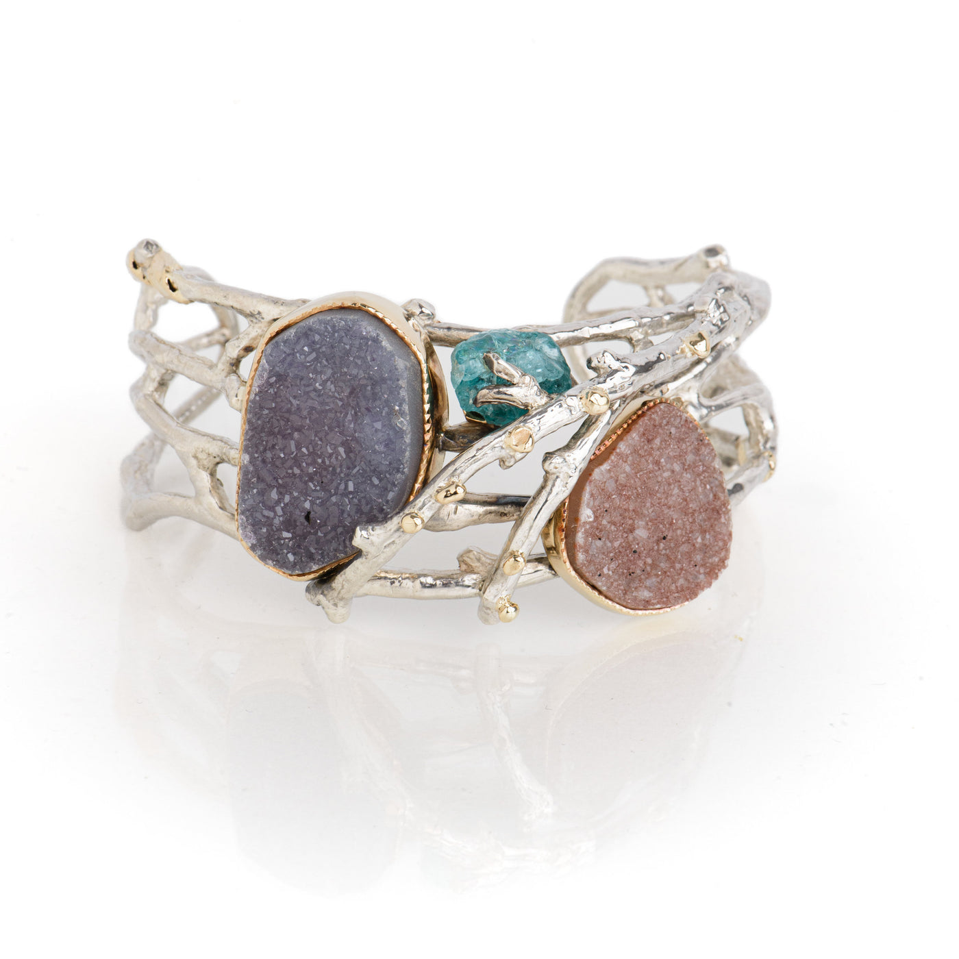 Druzy and Apatite Crystal Twig Cuff