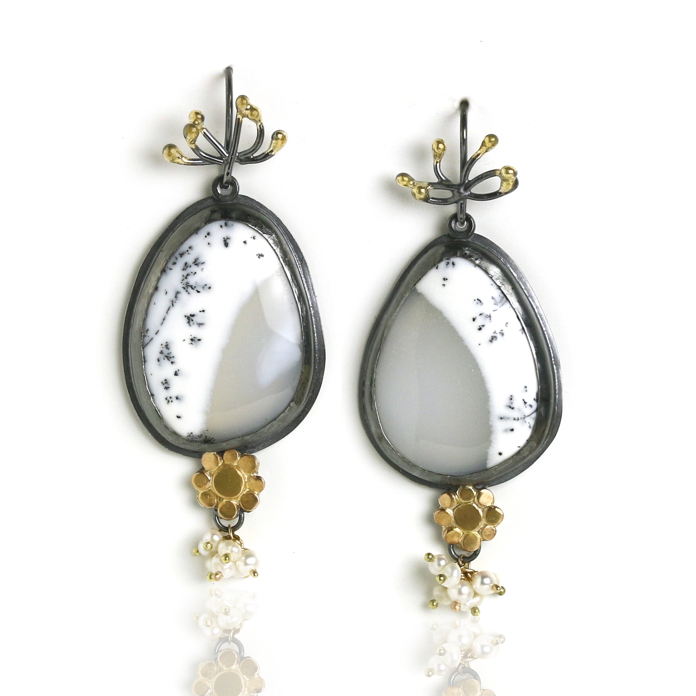 Dendritic Opal, Flowers & Sprouts Earrings