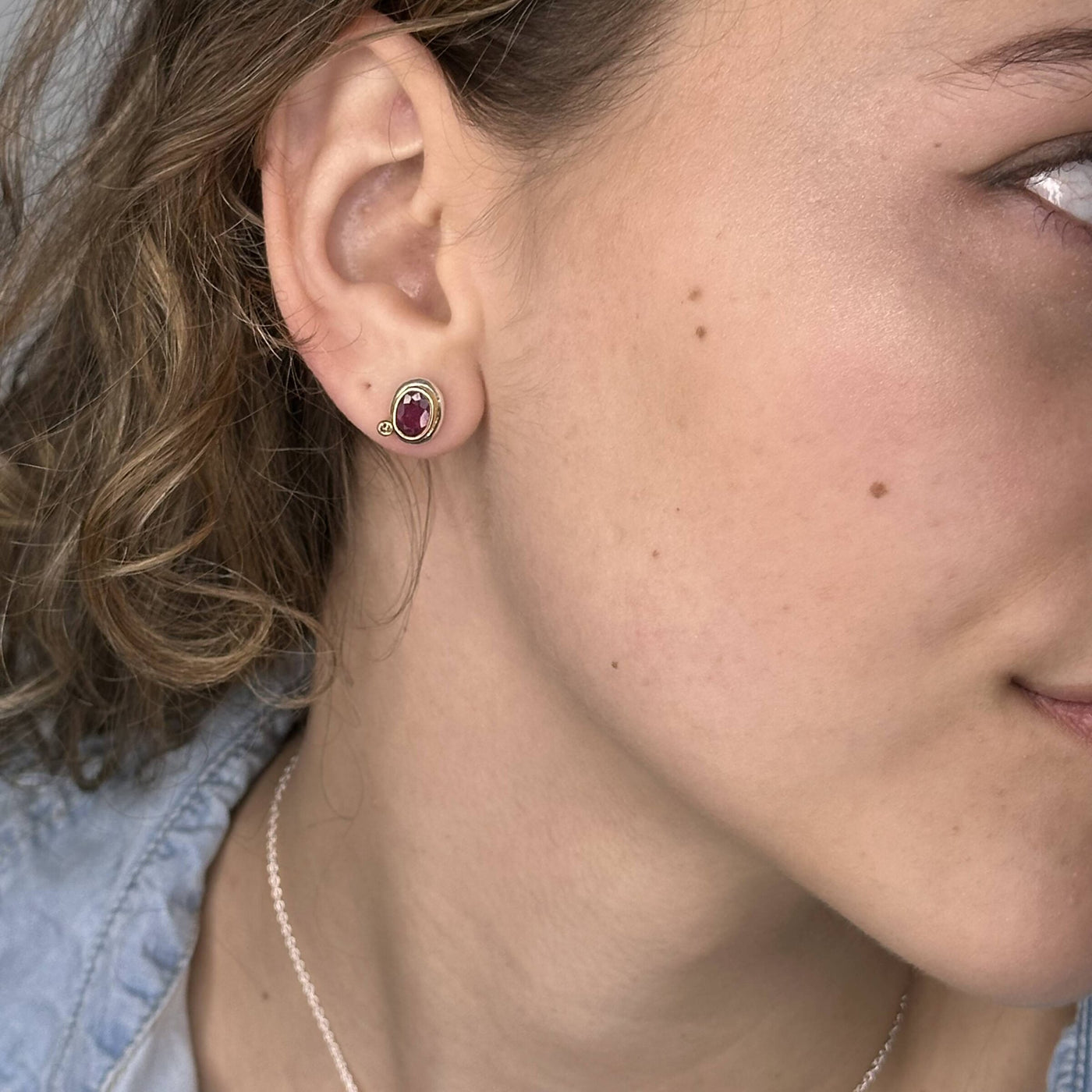 Ruby, Silver & Gold Stud Earrings