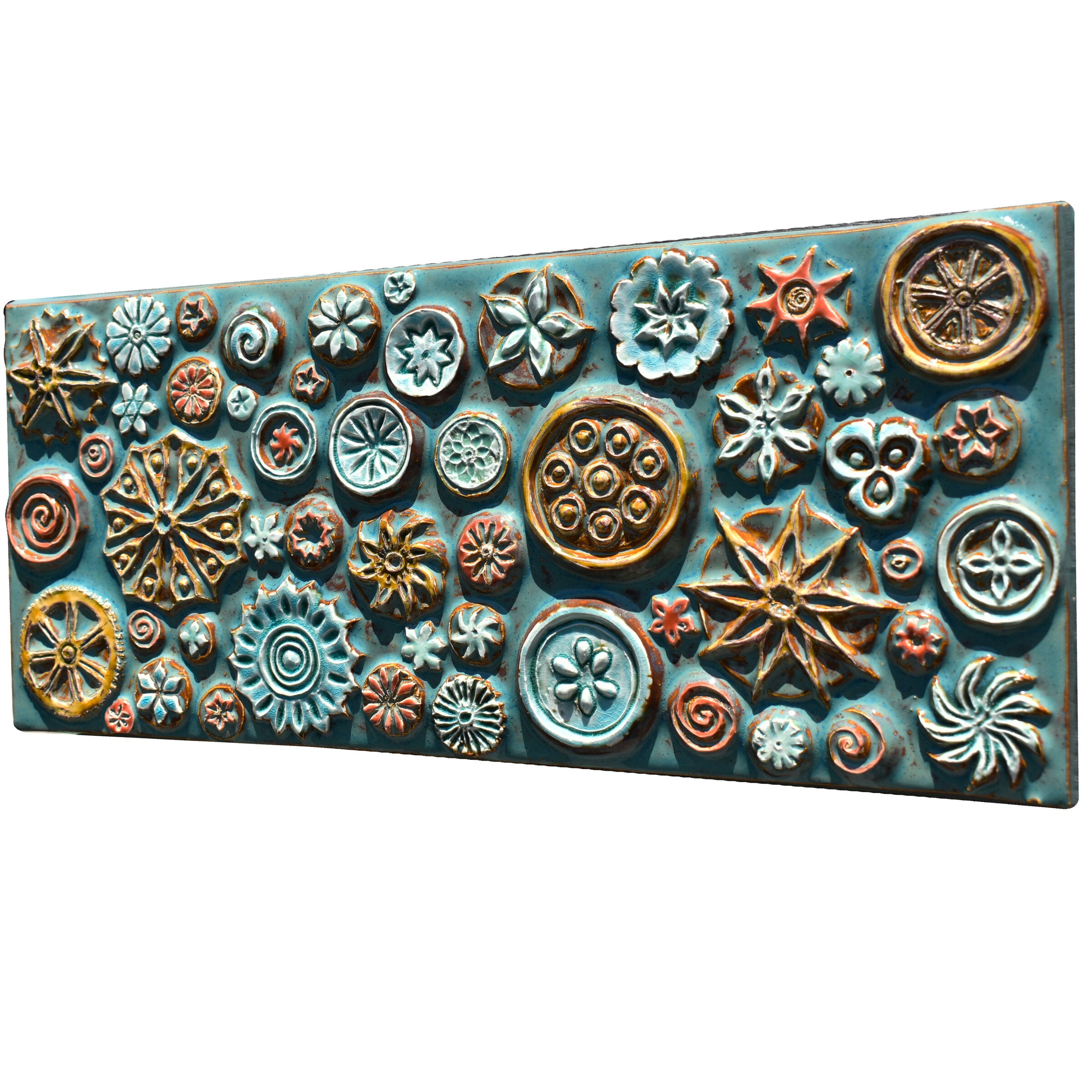Mosaic of Circles Tile in Antique Teal, Orange and Yellow