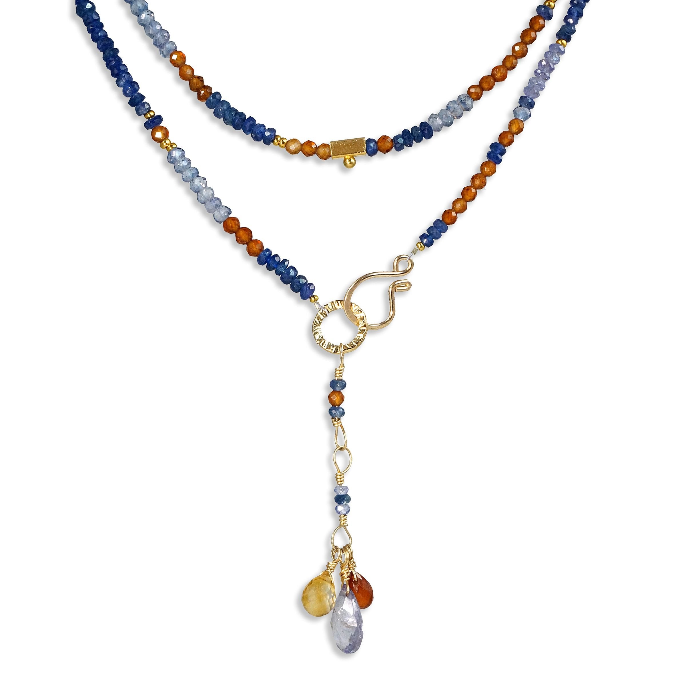 Sapphire, Tanzanite and Hessonite Necklace/Wrapped Bracelet