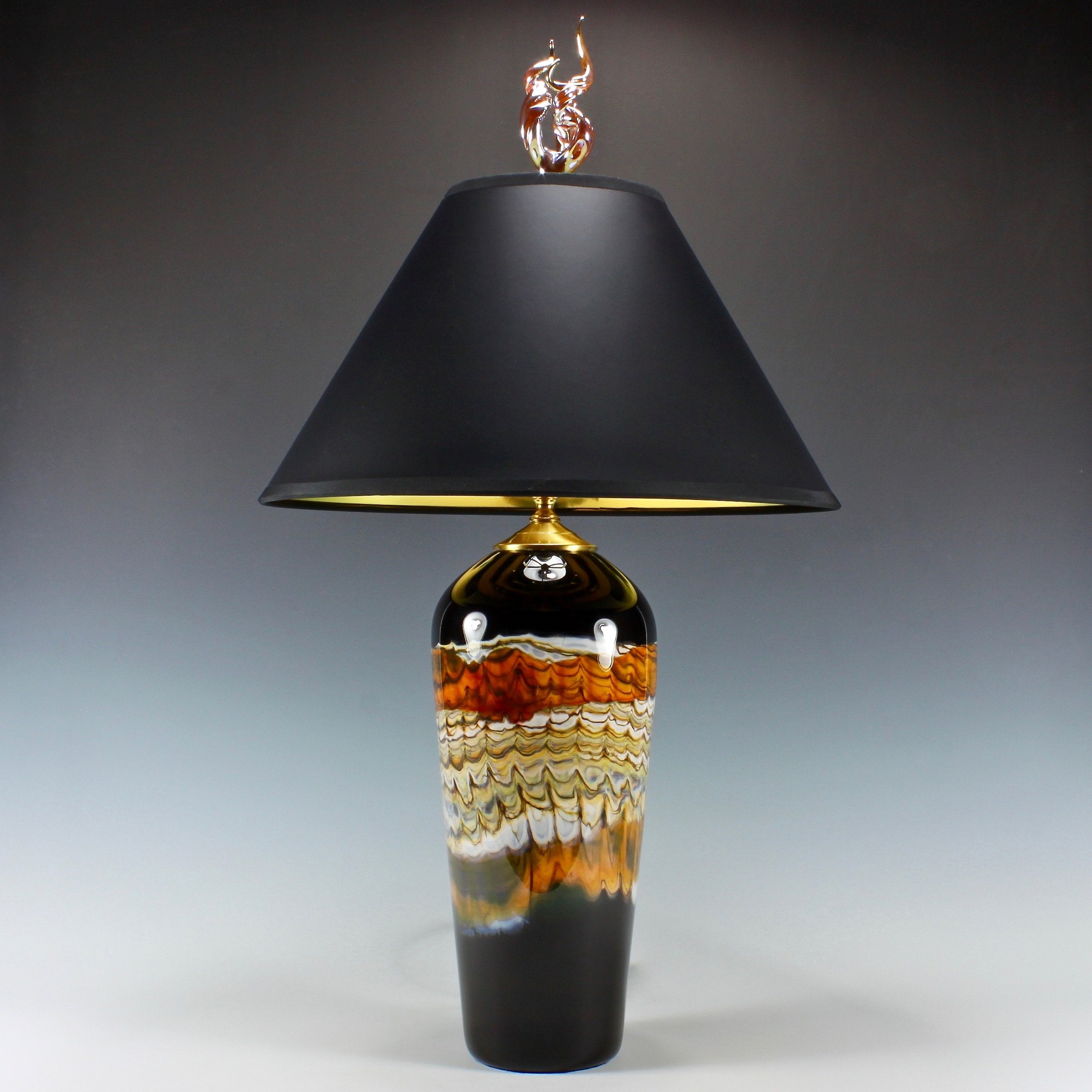 Black Opal Table Lamp with Flame Finial