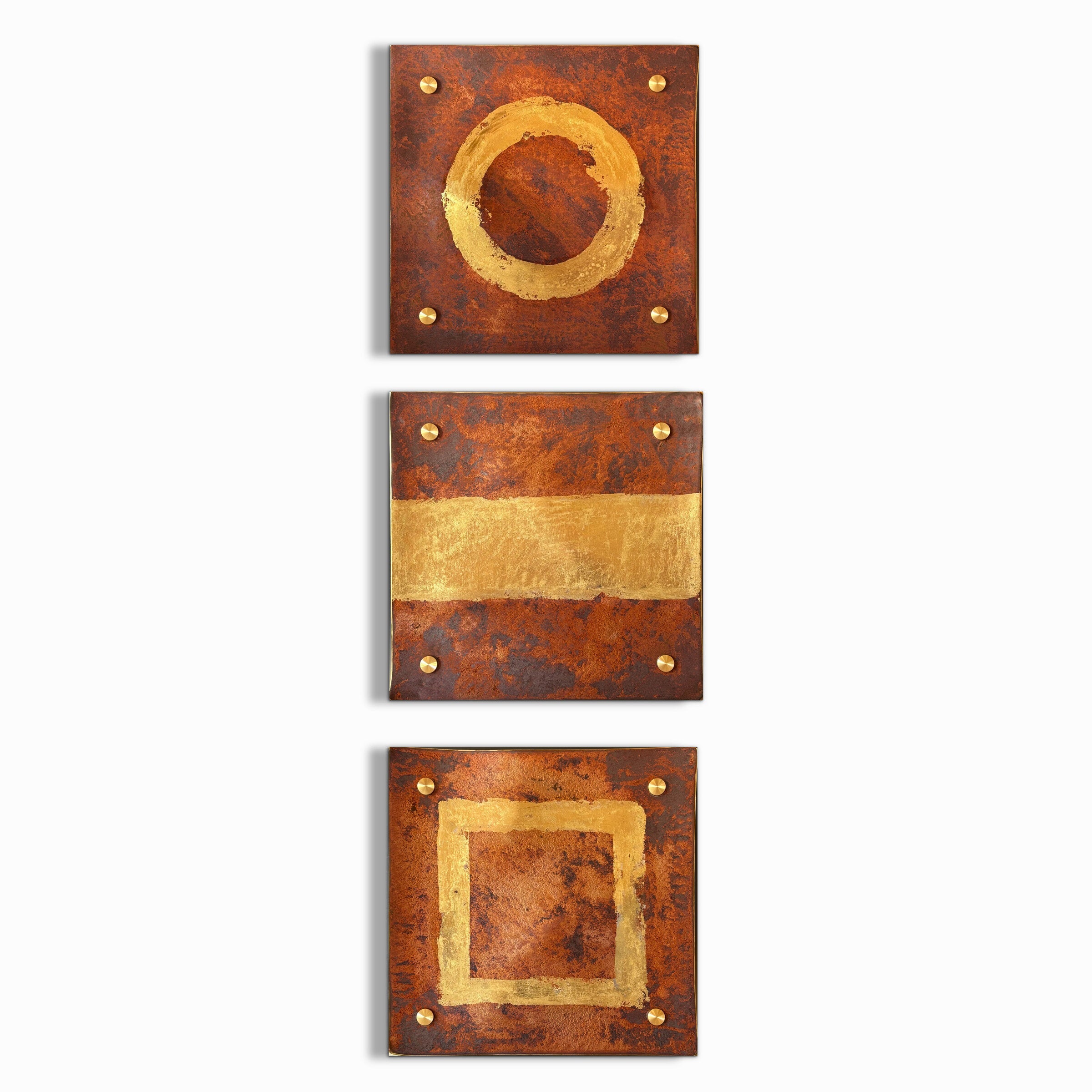 Copper and Gold Circle Line Square Metallic Wall Square Set