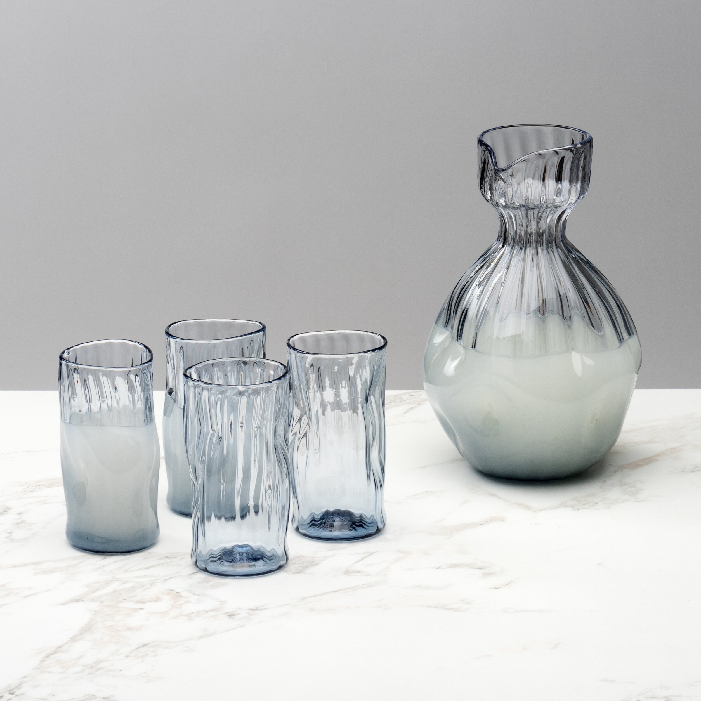 Glacier Blue Carafe and Set of Four Cups
