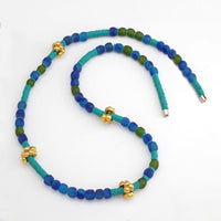 African Recycled Glass & Gold Clovers Necklace