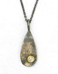 Teardrop Gold and  Silver Diamond Fused Lichen Pendant